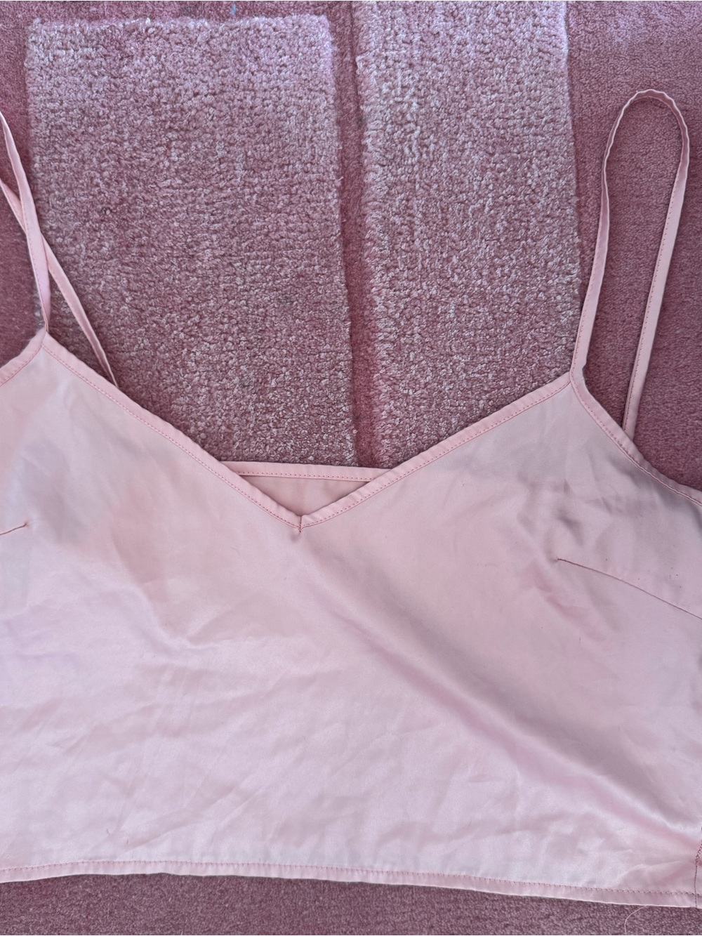 Light Pink Silky Spaghetti Strap Crop Top